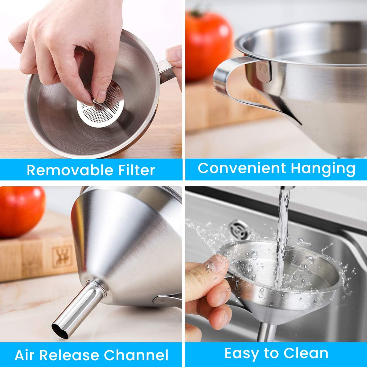 HASTHIP Kitchen Funnel 5.12 Inches Stainless Steel Funnel with 100 Mesh Strainer Food Grade Stainless Steel Funnel for Oil, Homemade Drinks, Wines, DIY Craft Making HASTHIP Kitchen Funnel 5.12 Inches Stainless Steel Funnel with 100 Mesh Strainer Food Grade Stainless Steel Funnel for Oil, Homemade Drinks, Wines, DIY Craft Making